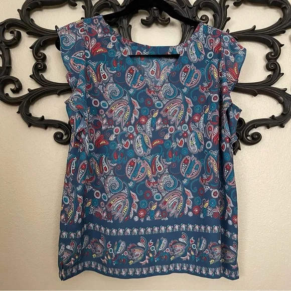 LOFT Top Ruffle Cap Sleeve Floral Paisley Size Petite Medium - Picture 4 of 15